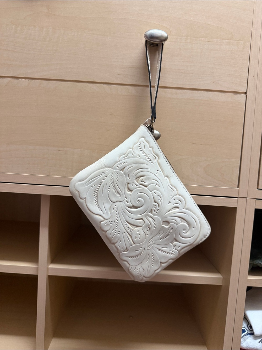 Patricia Nash Cream Embossed Floral Wristlet Clutch